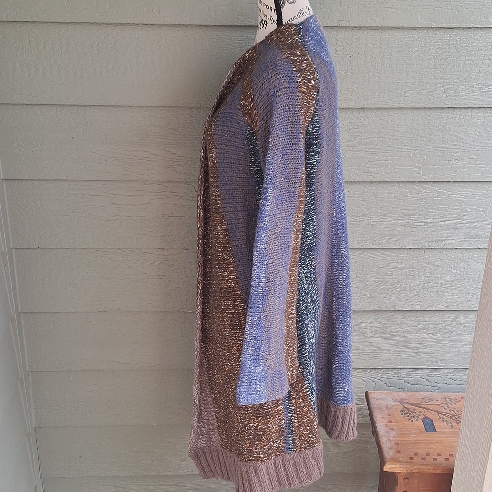 Zadig & Voltaire Deluxe Italian Wool Mohair Maxi Sweater Cardigan Blue Brown S - Picture 8 of 13